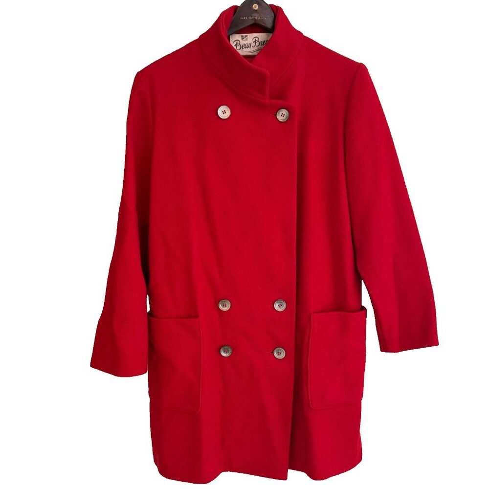 VINTAGE 80s BEAU BREM RED WOOL BLEND PEACOAT PEA COAT MADE IN USA WOMENS SIZE 8